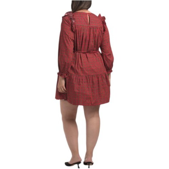 LEA Plus Blackwatch Plaid Smocked Top Mini Dress - Picture 3 of 3